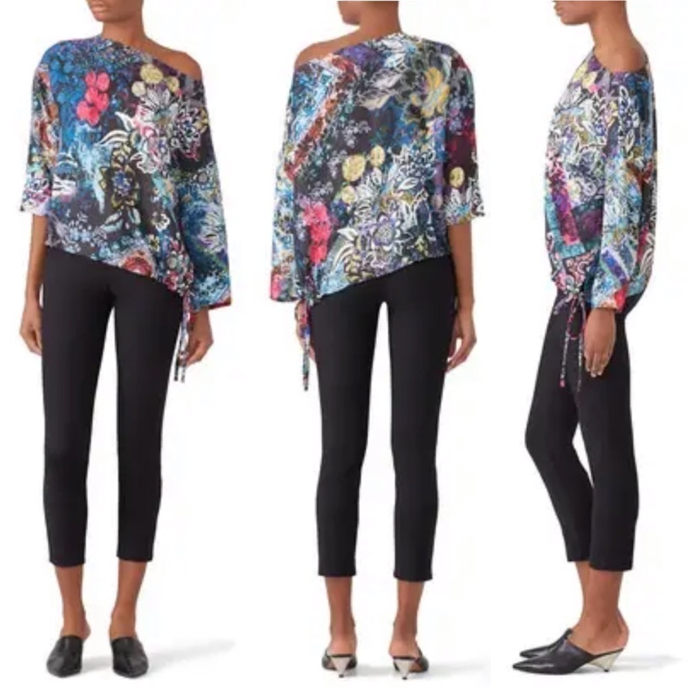 Fuzzi 3/4-Sleeve Multi Floral-Print Drawstring Top